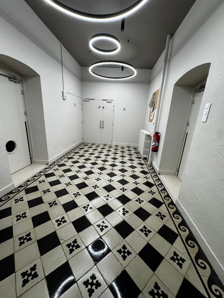 Plafond suspendu avec luminaires intégrés réalisé à Roanne par Moussé Gava